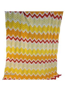 Handmade Crochet Blanket Chevron Zig Zag Pattern Yellow Orange White 42" x 36" A